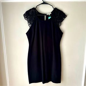 Nine Britton Black Body Con Dress with Lace Cap Sleeves NWT